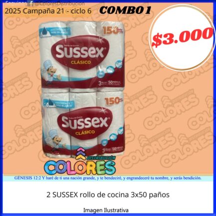 COMBO 1 - 2 SUSSEX ROLLO DE COCINA 3x50 PAÑOS