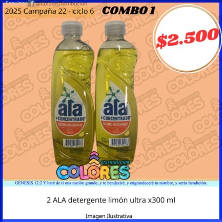 COMBO 1 - 2 ALA DETERGENTE LIMÓN ULTRA x300ml