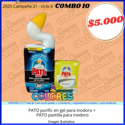 COMBO 10 - PATO PURIFIC EN GEL PARA INODORO + PATO PASTILLA PARA INODORO