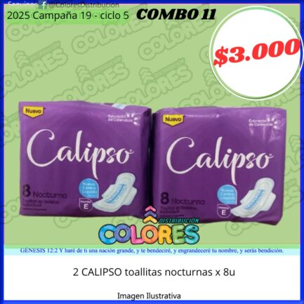 COMBO 11 - 2 CALIPSO TOALLITAS NOCTURNAS x8u