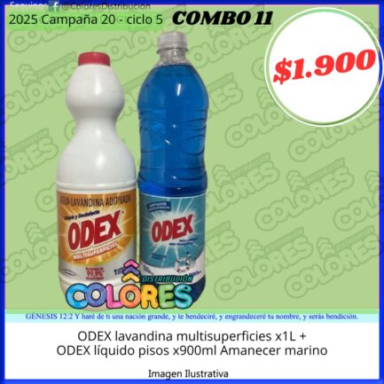 COMBO 11 - ODEX LAVANDINA MULTISUPERFICIES x1L + ODEX LÍQUIDO PISOS x900ml AMANECER MARINO