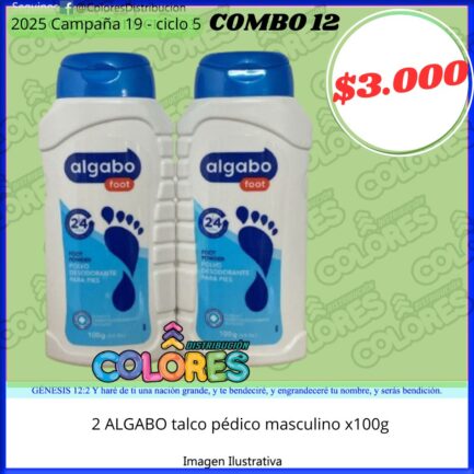 COMBO 12 - 2 ALGABO TALCO PÉDICO MASCULINO x100g