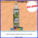 COMBO 15 - DOVE SHAMPOO x300ml BAMBOO CON VÁLVULA