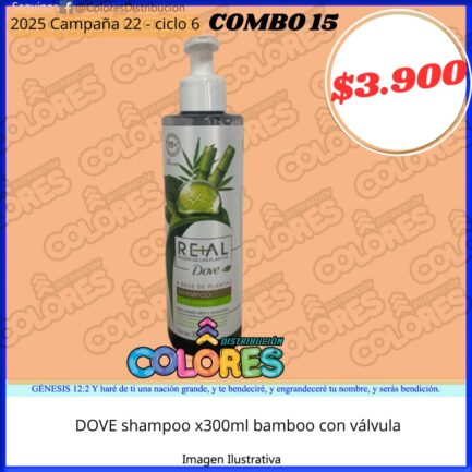 COMBO 15 - DOVE SHAMPOO x300ml BAMBOO CON VÁLVULA