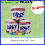 COMBO 16 - 3 VUAL PAPEL HIGIÉNICO x1 x50mts