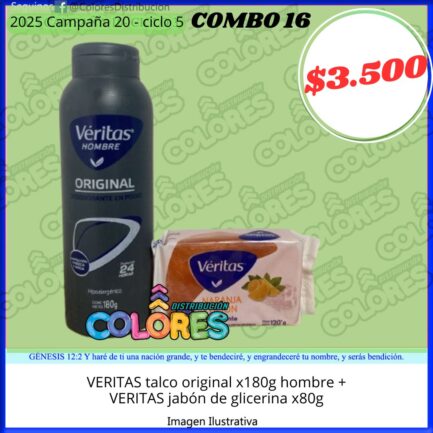 COMBO 16 - VERITAS TALCO ORIGINAL x180g HOMBRE + VERITAS JABÓN DE GLICERINA x80g