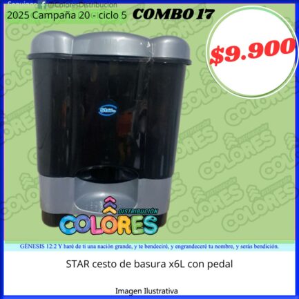 COMBO 17 - STAR CESTO DE BASURA x6L CON PEDAL