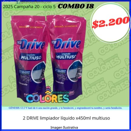 COMBO 18 - 2 DRIVE LIMPIADOR LÍQUIDO x450ml MULTIUSO