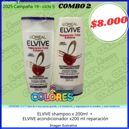 COMBO 2 - ELVIVE SHAMPOO x200ml + ELVIVE ACONDICIONADOR x200ml REPARACIÓN