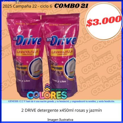 COMBO 21 - 2 DRIVE DETERGENTE x450ml ROSAS Y JAZMIN