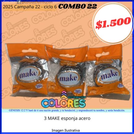 COMBO 22 - 3 MAKE ESPONJA ACERO