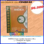 COMBO 23 - AMÉRICA HOJAS RAYADAS REPUESTO x96u + BOLÍGRAFO DE REGALO