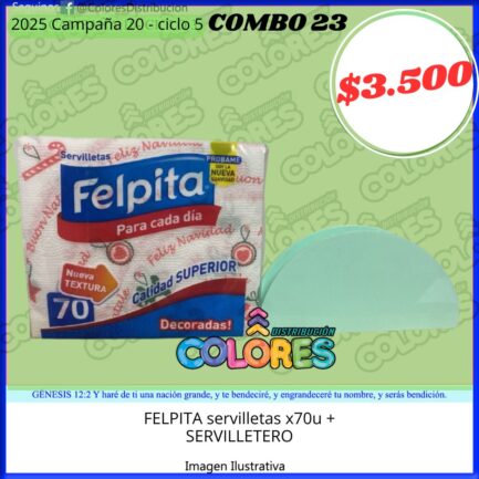 COMBO 23 - FELPITA SERVILLETAS x70u + SERVILLETERO