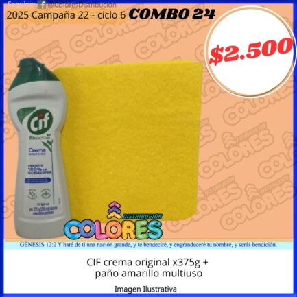 COMBO 24 - CIF CREMA ORIGINAL x375g + PAÑO AMARILLO MULTIUSO