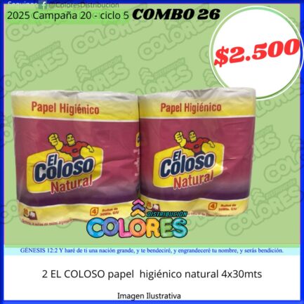 COMBO 26 - 2 EL COLOSO PAPEL HIGIÉNICO NATURAL 4x30mts