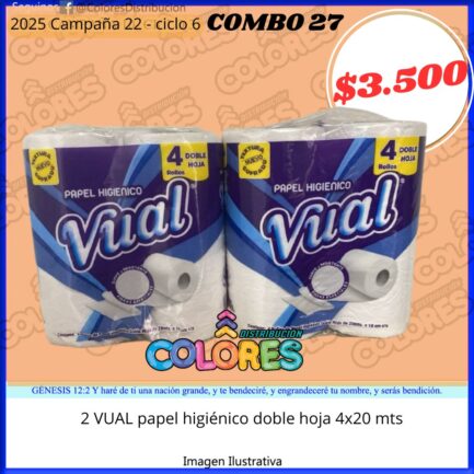 COMBO 27 - 2 VUAL PAPEL HIGIÉNICO DOBLE HOJA 4x20mts