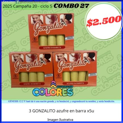 COMBO 27 - 3 GONZALITO AZUFRE EN BARRA x5u
