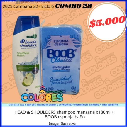 COMBO 28 - HEAD & SHOULDERS SHAMPOO MANZANA x180ml + BOOB ESPONJA BAÑO