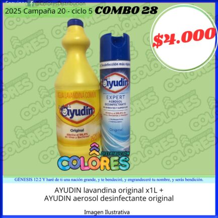 COMBO 28 - AYUDIN LAVANDINA ORIGINAL x1L + AYUDIN AEROSOL DESINFECTANTE ORIGINAL