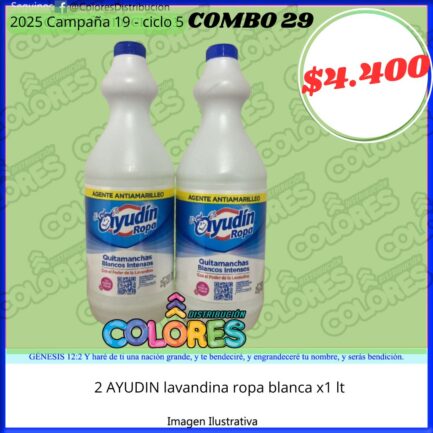 COMBO 29 - 2 AYUDIN LAVANDINA ROPA BLANCA x1L