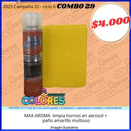 COMBO 29 - MAX AROMA LIMPIA HORNOS EN AEROSOL + PAÑO AMARILLO MULTIUSO