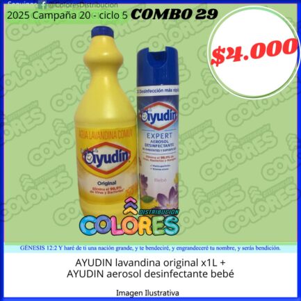 COMBO 29 - AYUDIN LAVANDINA ORIGINAL x1L + AYUDIN AEROSOL DESINFECTANTE BEBÉ