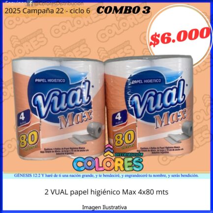 COMBO 3 - 2 VUAL PAPEL HIGIÉNICO MAX 4x80mts