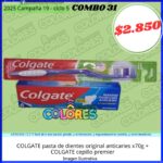 COMBO 31 - COLGATE PASTA DE DIENTES ORIGINAL ANTICARIES x70g + COLGATE CEPILLO PREMIER