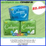 COMBO 31 - 2 CALIPSO TOALLITAS FEMENINAS x8u + CALIPSO PROTECTORES DIARIOS CON FRAGANCIAx20u