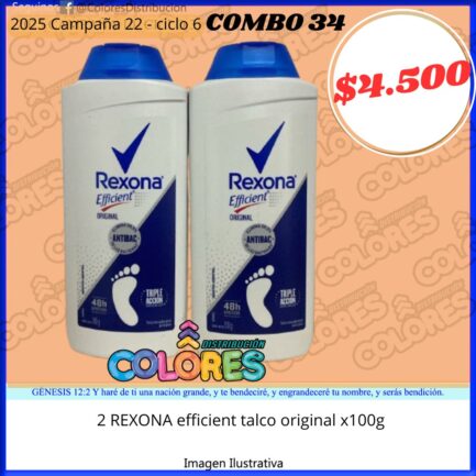 COMBO 34 - 2 REXONA EFFICIENT TALCO ORIGINAL x100g