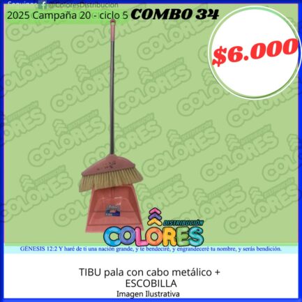 COMBO 34 - TIBU PALA CON CABO METÁLICO + ESCOBILLA