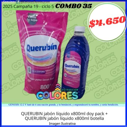 COMBO 35 - QUERUBIN JABÓN LÍQUIDO x800ml DOY PACK + QUERUBÍN JABÓN LÍQUIDO x800ml BOTELLA