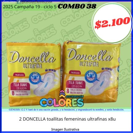 COMBO 38 - 2 DONCELLA TOALLITAS FEMENINAS ULTRAFINAS x8u