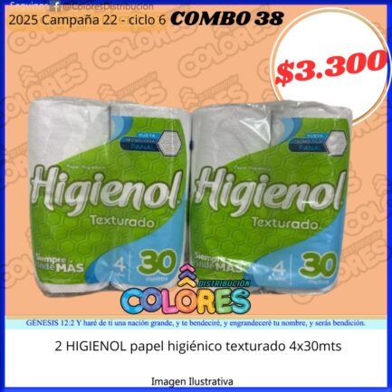 COMBO 38 - 2 HIGIENOL PAPEL HIGIÉNICO TEXTURADO 4x30mts