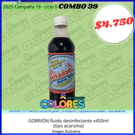 COMBO 39 - GORRIÓN FLUIDO DESINFECTANTE x450ml (TIPO ACAROINA)