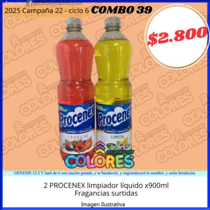 COMBO 39 - 2 PROCENEX LIMPIADOR LÍQUIDO x900ml fragancias surtidas