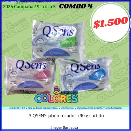 COMBO 4 - 3 QSENS JABÓN DE TOCADOR x90g SURTIDOS