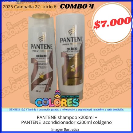 COMBO 4 - PANTENE SHAMPOO x200ml ++ PANTENE ACONDICIONADOR x200ml  COLÁGENO