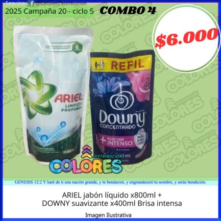 COMBO 4 - ARIEL JABÓN LÍQUIDO x800ml + DOWNY SUAVIZANTE x400ml BRISA INTENSA