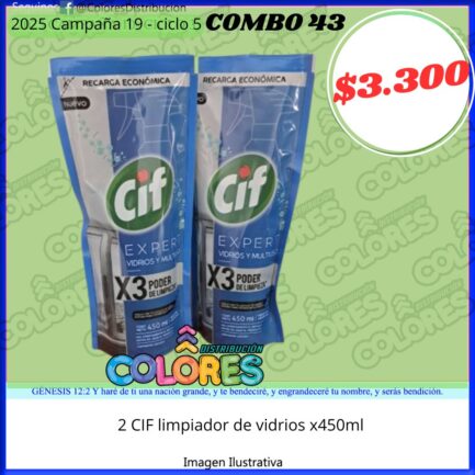 COMBO 43 - 2 CIF LIMPIADOR DE VIDRIOS x450ml