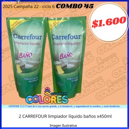 COMBO 45 - 2 CARREFOUR LIMPIADOR LÍQUIDO BAÑOS x450ml