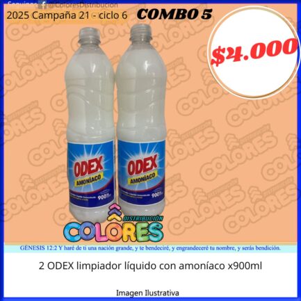 COMBO 5 - 2 ODEX LIMPIADOR LÍQUIDO CON AMONÍACO x900ml
