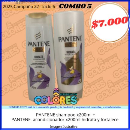COMBO 5 - PANTENE SHAMPOO x200ml ++ PANTENE ACONDICIONADOR x200ml HIDRATA Y FORTALECE