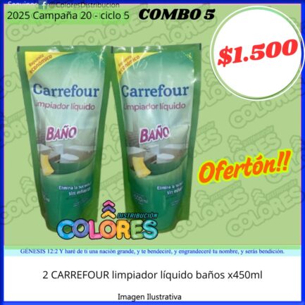 COMBO 5 - 2 CARREFOUR LIMPIADOR LÍQUIDO BAÑOS x450ml