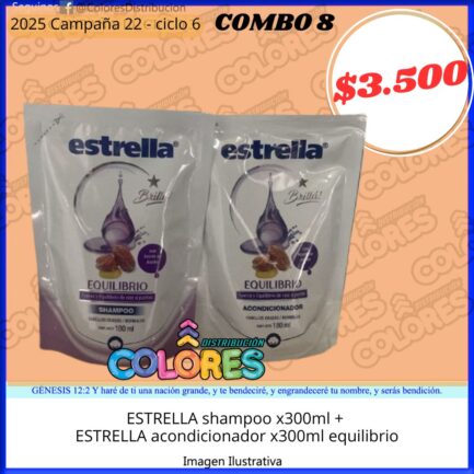 COMBO 8 - ESTRELLA SHAMPOO x300ml + ESTRELLA ACONDICIONADOR x300ml EQUILIBRIO