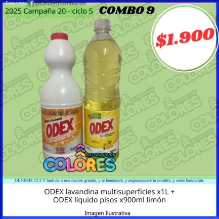 COMBO 9 - ODEX LAVANDINA MULTISUPERFICIES x1L + ODEX LÍQUIDO PISOS x900ml LIMÓN