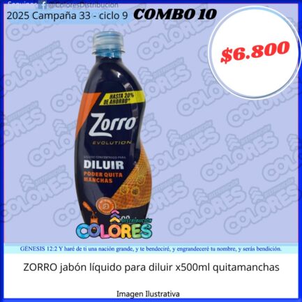 COMBO 10 - ZORRO JABÓN LÍQUIDO PARA DILUIR x500ml QUITAMANCHAS
