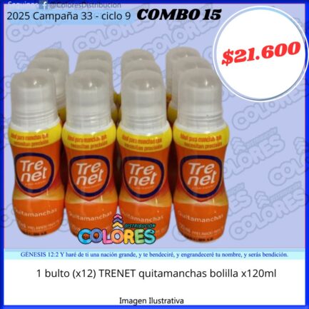 COMBO 15 - 1 BULTO (x12) TRENET QUITAMANCHAS BOLILLA x120ml