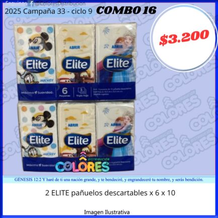 COMBO 16 - 2 ELITE PAÑUELOS DESCARTABLES x6x10