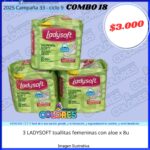 COMBO 18 - 3 LADYSOFT TOALLITAS FEMENINAS CON ALOE x8u